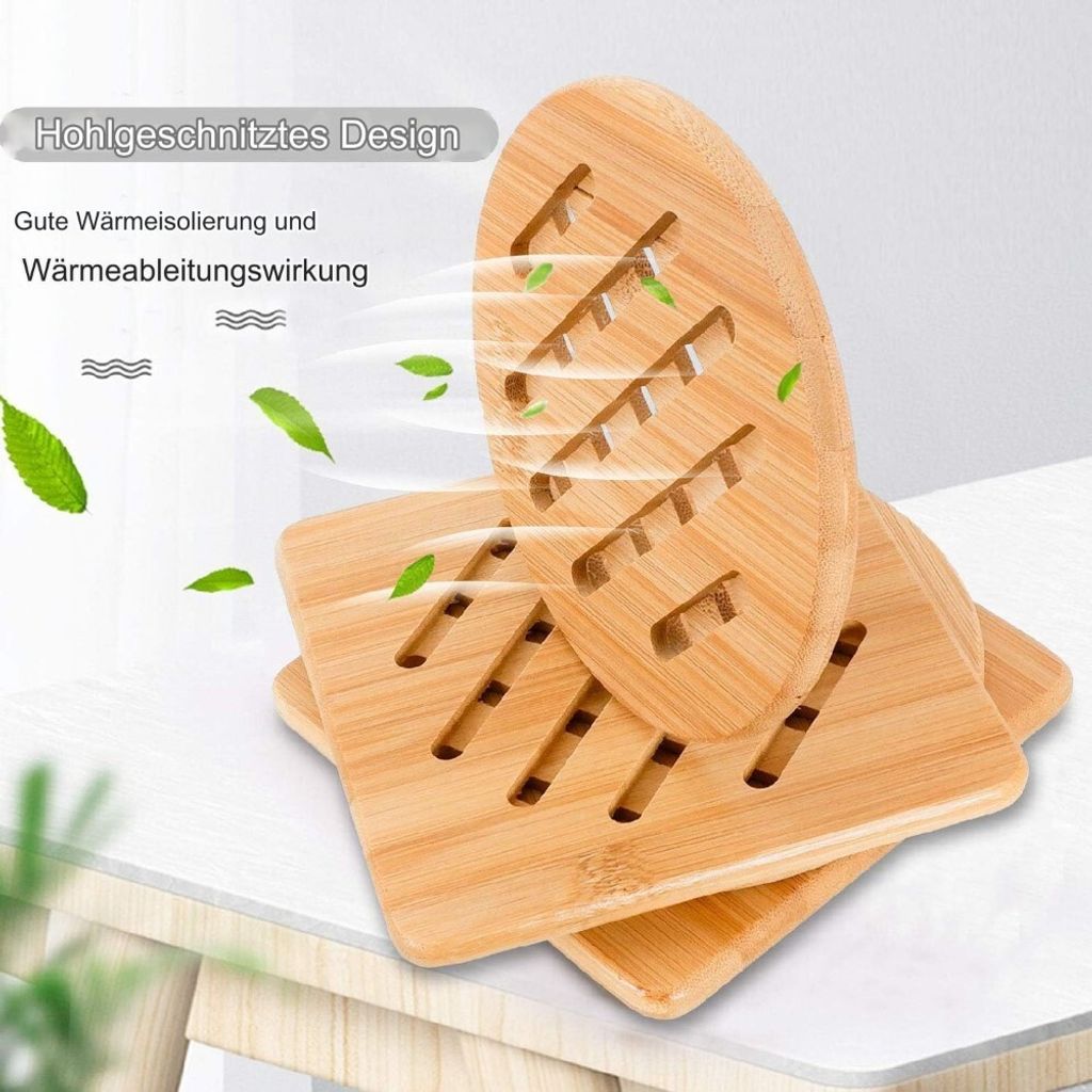 Hitzebeständiger topfuntersetzer,4er Set Bambus Produktbild 3