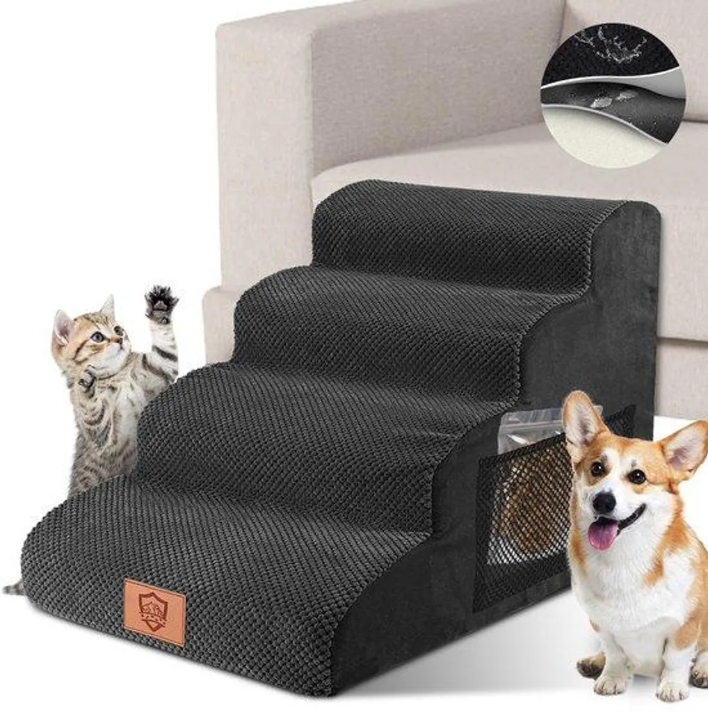Escalier pour chien pour monter sur le lit 4 marches mousse noir mat