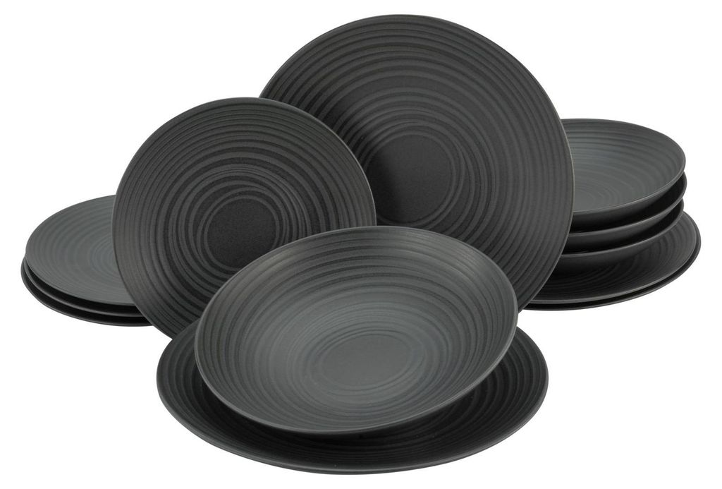 CreaTable Lava Stone Schwarz Tellerset 12-tlg Steinzeug Produktbild 