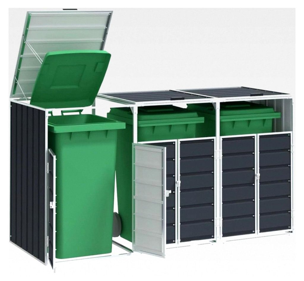 Mülltonnenbox für 3 Tonnen Anthrazit 216x81x115 cm Stahl Garten