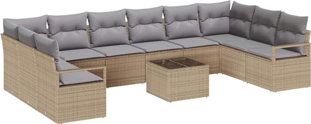 "2026 Moderne" Sofa Set mit Kissen 11er-set Beige Poly Rattan - Gartenmöbelgarnituren CC649912