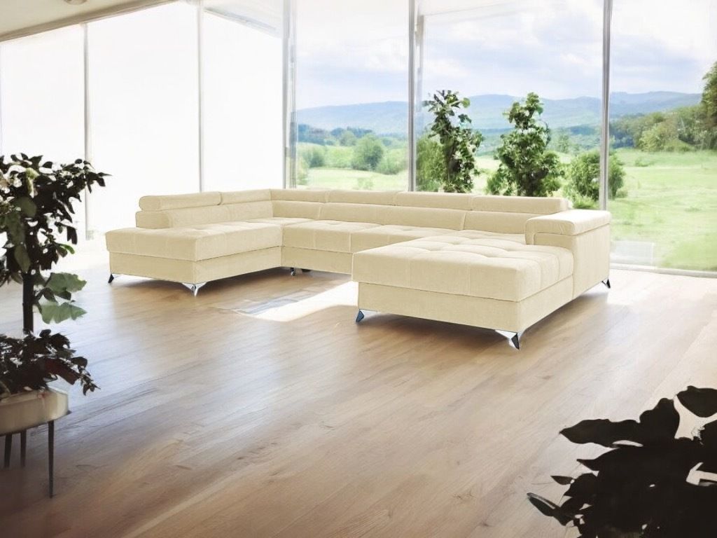 Ecksofa mit Schlaffunktion RADUS U-Form, Sofa Couch mit Bettkasten Eckcouch, Schlafsofa für Wohnzimmer Couch mit Schlaffunktion Beige