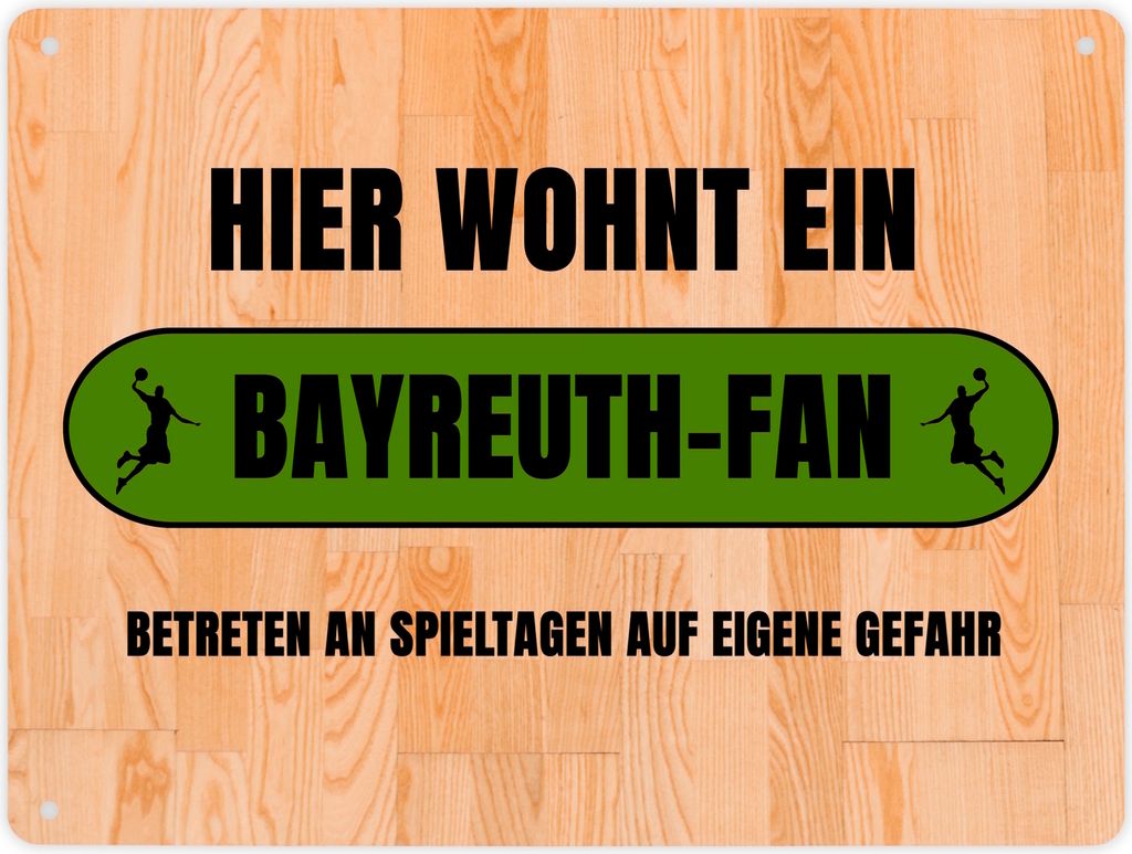 Hier wohnt ein Bayreuth-Fan Metallschild XL in 21x28 cm mit Turnhallenboden