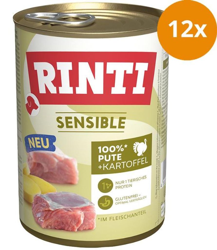 RINTI Sensible Pute + Kartoffel, Adult, jede Rasse, Kartoffel, Türkei, 400 g, Ohne Soja