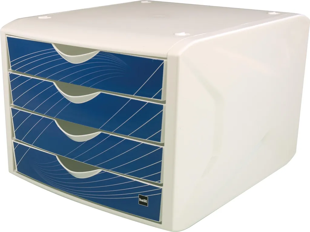 Organiseur de bureau 4 tiroirs Chameleon helit bleu pour dossiers A4