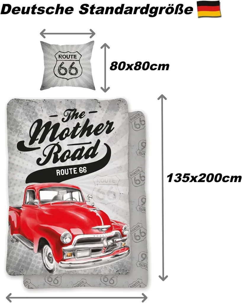 Biancheria Da Letto Route 66 - Copripiumino 135x200 + Federa 80x80, Cotone Renforcé Blu