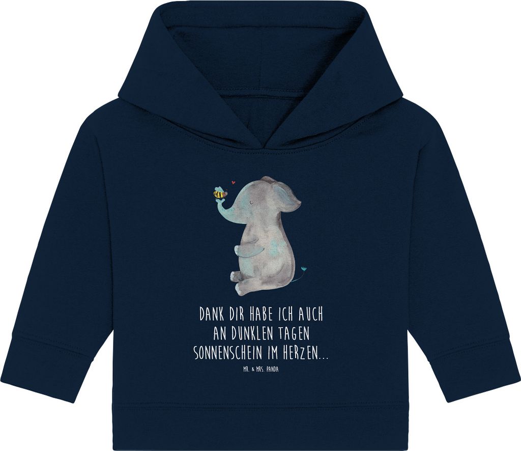 Mr. & Mrs. Panda Organic Baby Hoodie Elefant Biene 12. - 18. Monat - French Navy - Geschenk, Kapuzenshirt, Hochzeitsgeschenk, Liebesspruch, Liebe, ...