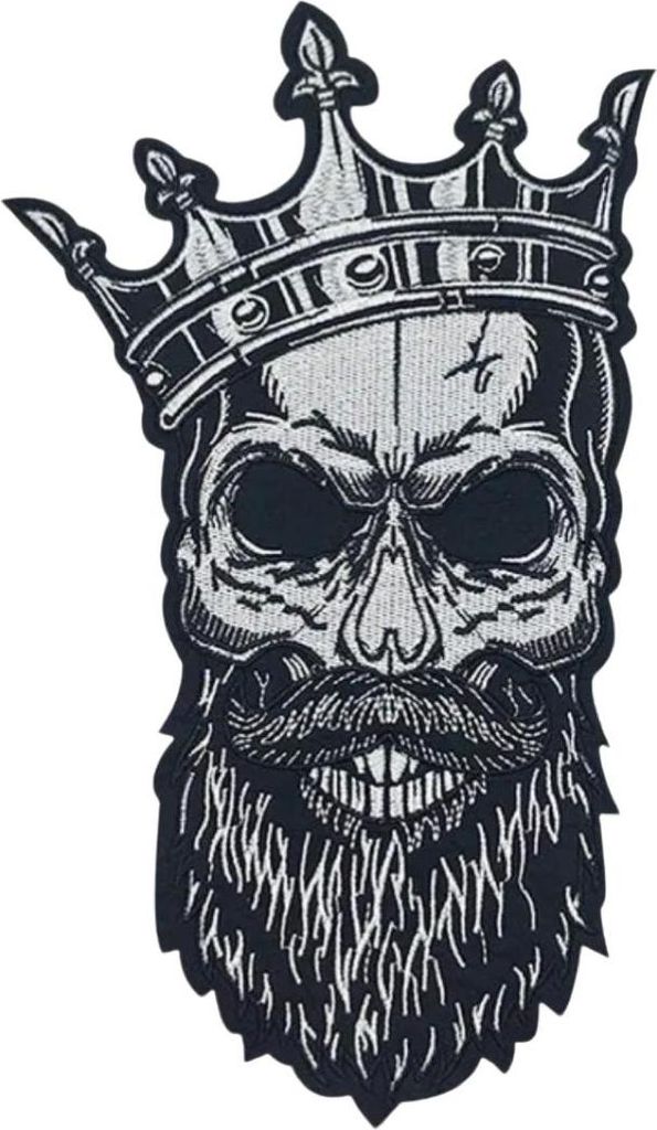 Totenkopf Krone Bart Schnurrbart Biker XL Emblem zum Aufbügeln