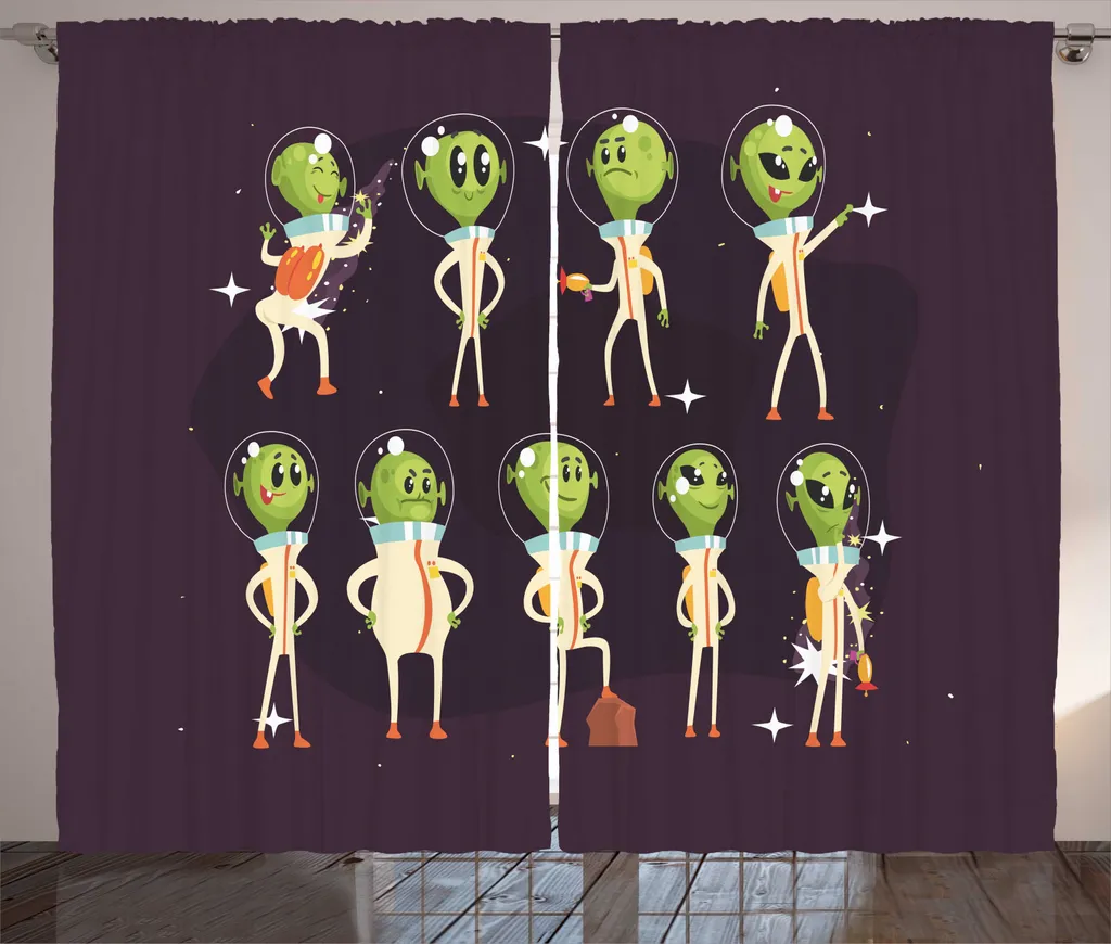 ABAKUHAUS Tenda rustica per stranieri, Little Green Ufo in Suits, Tenda universale per soggiorno con passanti e ganci, 280 x 245 cm, Malva scuro Verde mela