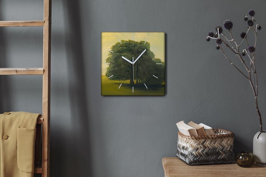 Coloray Hodiny Unikátní 30x30 cm Tiché hodiny Pro obývací pokoj a kuchyň Nástěnné hodiny Plátno Bílé ručičky hodin - Malování Tree ...