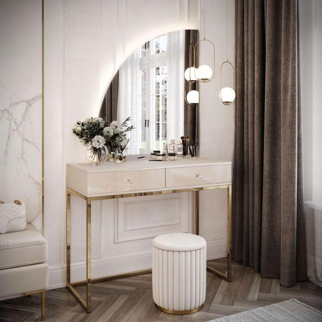 Kosmetiktisch QUINNIE KASCHMIR mit LED-Spiegel Gold-Chrom