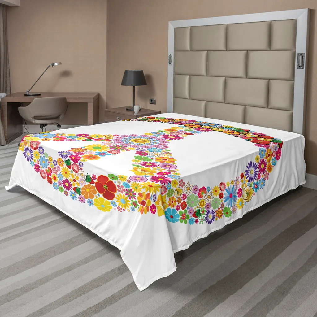 Drap de lit décoratif été et printemps motif fleurs et amour 260x228
