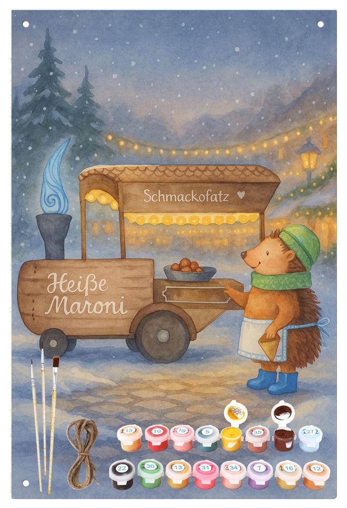 Mr. & Mrs. Panda Malen nach Zahlen Igel Maronen Design - Weiß - Geschenk, Winter, Blechschild, Blechtafel, zahlenmalerei, Metallschild, set, Weihn...