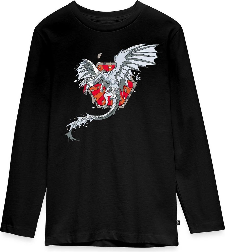 Spreadshirt Dungeons & Dragons DND Weißer Drache Teenager Premium Langarmshirt, 146/152 (10 Jahre), Schwarz