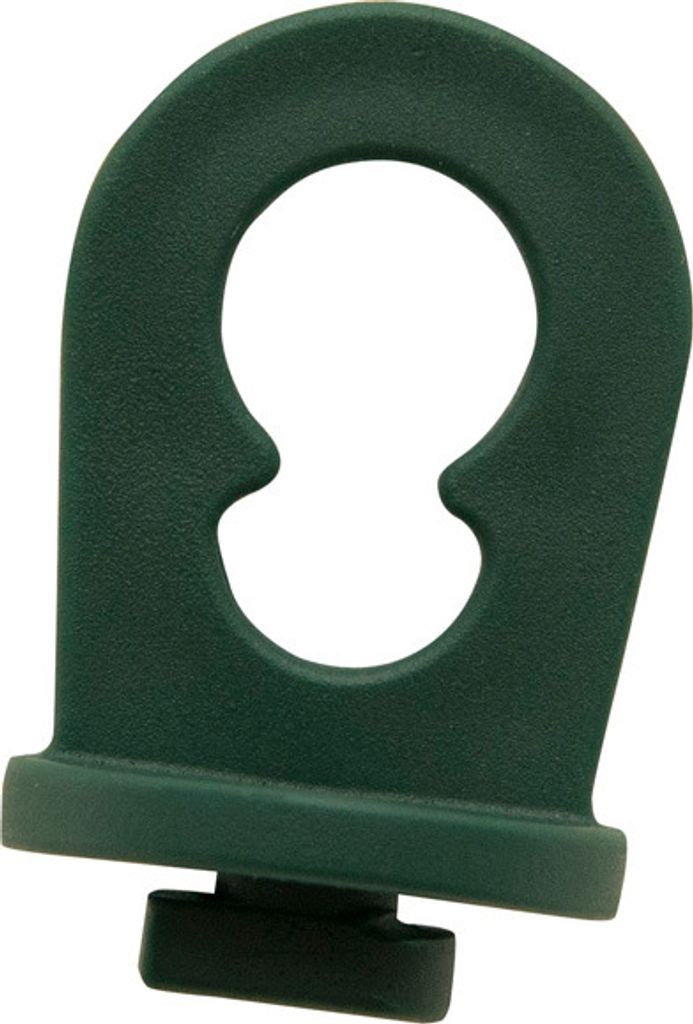 A single green plant clip for a greenhouse.
