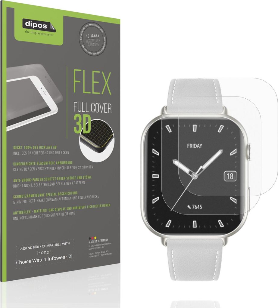 2x Full Cover Schutzfolie matt für Honor Choice Watch Infowear 2i Panzerfolie Anti-Shock