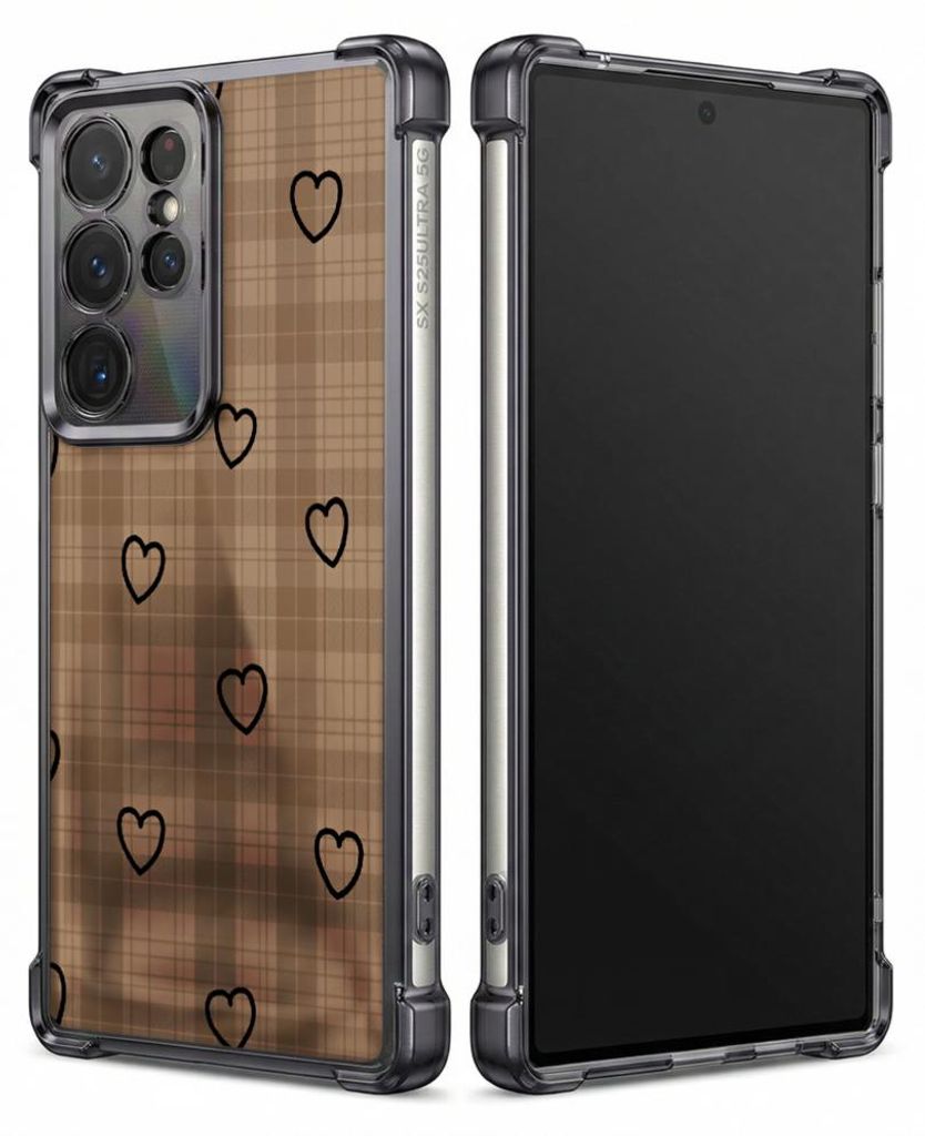 Personalisierte Hülle mit Bild für Samsung Galaxy S25 Edge Elektroplattiert TPU Stoßdämpfer Handyhülle mit Hülle mit Herzmuster und Karomuster