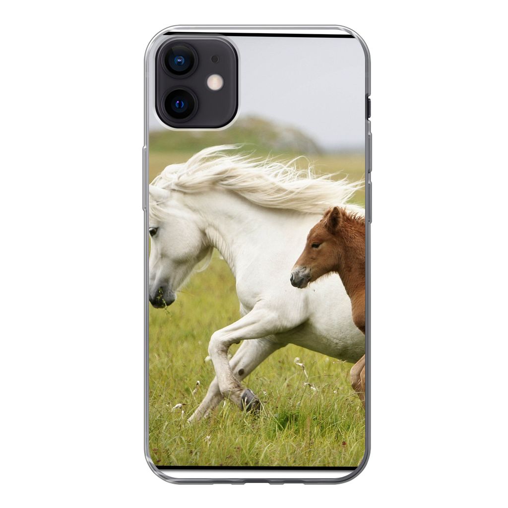 MuchoWow Handyhülle Schutzhülle Hülle für iPhone 12 mini Pferde - Tiere - Gras Silikon Softcase Handy Hülle - Bild