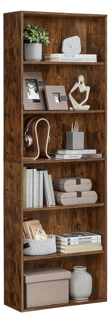 Bücherregal 6 Ebenen - LBC169 - 60x24x178,5 cm - Spanplatte - Mit Schrankfächern - Moderner Stil - Braun