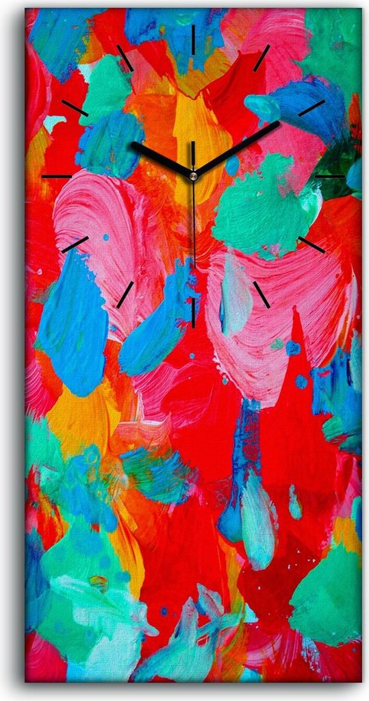 Wandbild Leinwand Bilder mit Uhr Geräuschlos 30x60 Abstrakte Malerei Aquarell - schwarze Hände