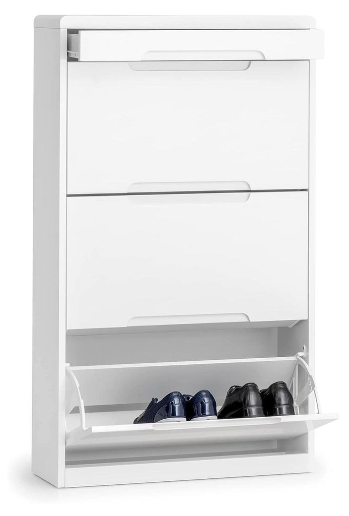 Schuhschrank Manhattan in hochglänzendem Weiß mit Schublade als moderne Aufbewahrungslösung