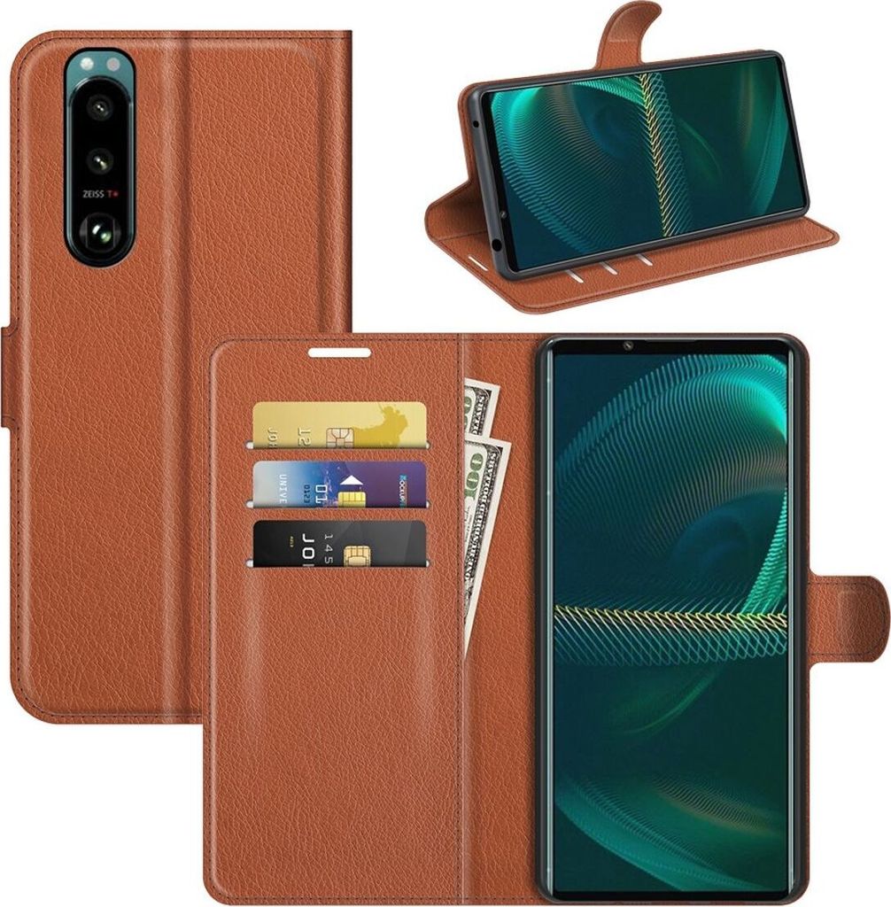 König Design Hülle kompatibel mit Sony Xperia 5 III Kunstleder Handyhülle - Handy Case Braun