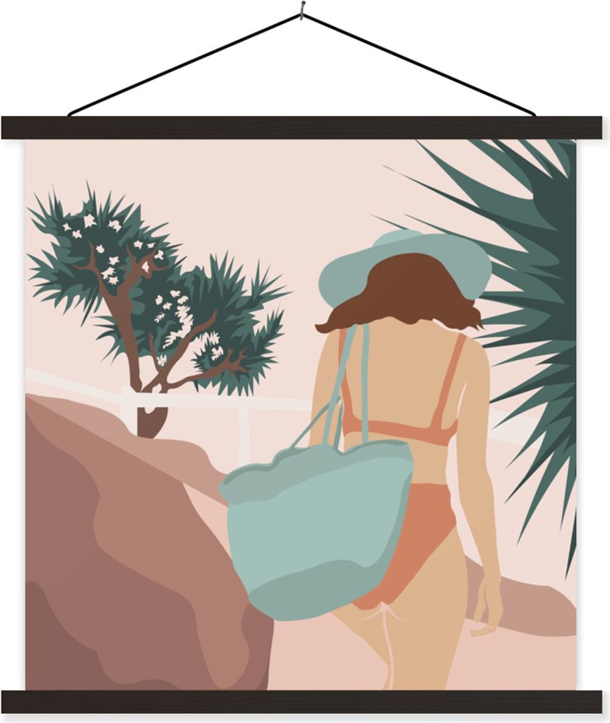 MuchoWow Textilposter Sommer - Frauen - Kleidung 120x120 cm mit schwarzem Rahmen - Aufhängungsset