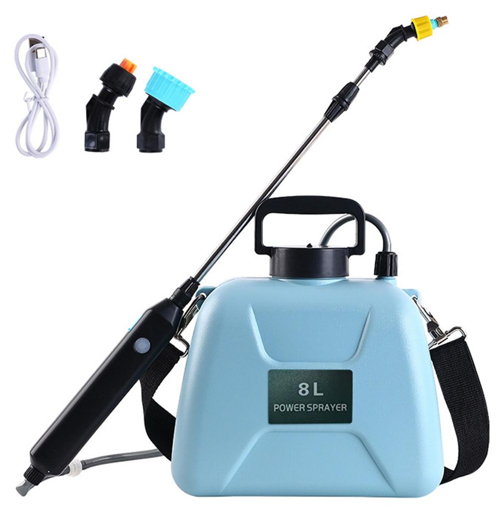 Elektrische Gartenspritze (5 l/8 l) mit Akku, Schultersprüher, ausziehbarer Sprühlanze, 3 Düsen, Schultergurt, Wasserpumpe zum Düngen, Reinigen...