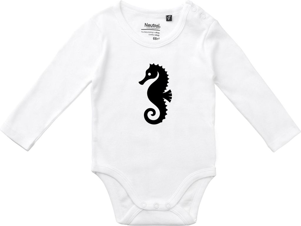 Huuraa Baby Body Seepferdchen Silhouette 80 White Baumwolle Fairtrade Langarmbody Geschenkidee