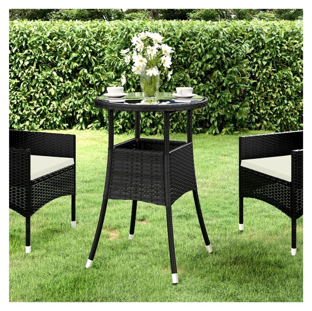 Gartentisch aus gehärtetem Glas und Polyrattan, schwarz, Ø 60 x 75 cm
