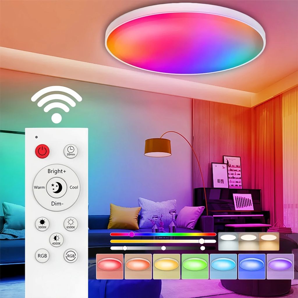 24W Led Deckenleuchte Weiß Dimmbar RGB Multifunktionale Deckenlampe Mit Fernbedienung Wohnzimmer Schlafzimmer 30CM Rund