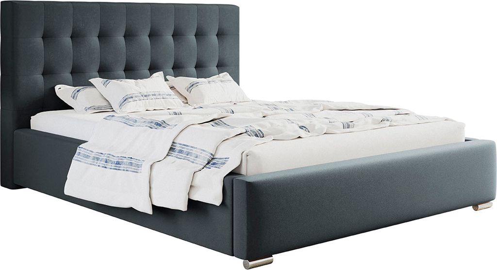 MOTIVENA "Deli" Polsterbett mit Bettkasten, 180x200, Samt, Grau, Weiß Füße