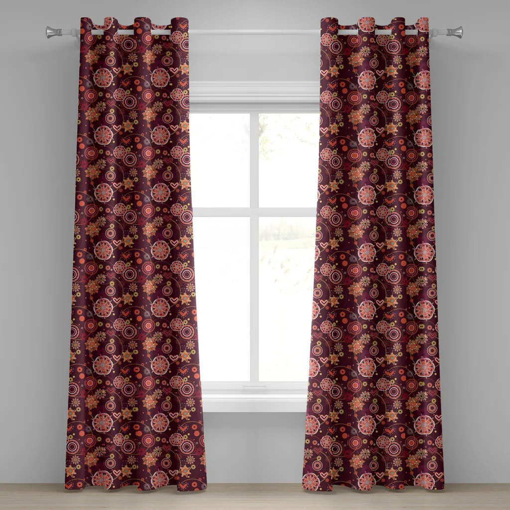Rideau à fleurs style vendanges en tissu résistant orange et marron