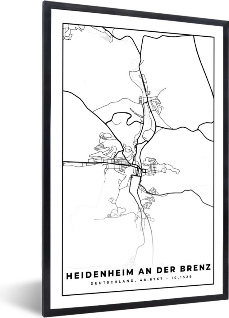 MuchoWow Gerahmtes Poster Heidenheim an der Brenz - Karte - Stadtplan 40x60 cm - Poster mit Schwarzem Bilderrahmen Wandposter Rahmen Foto Bilder ...
