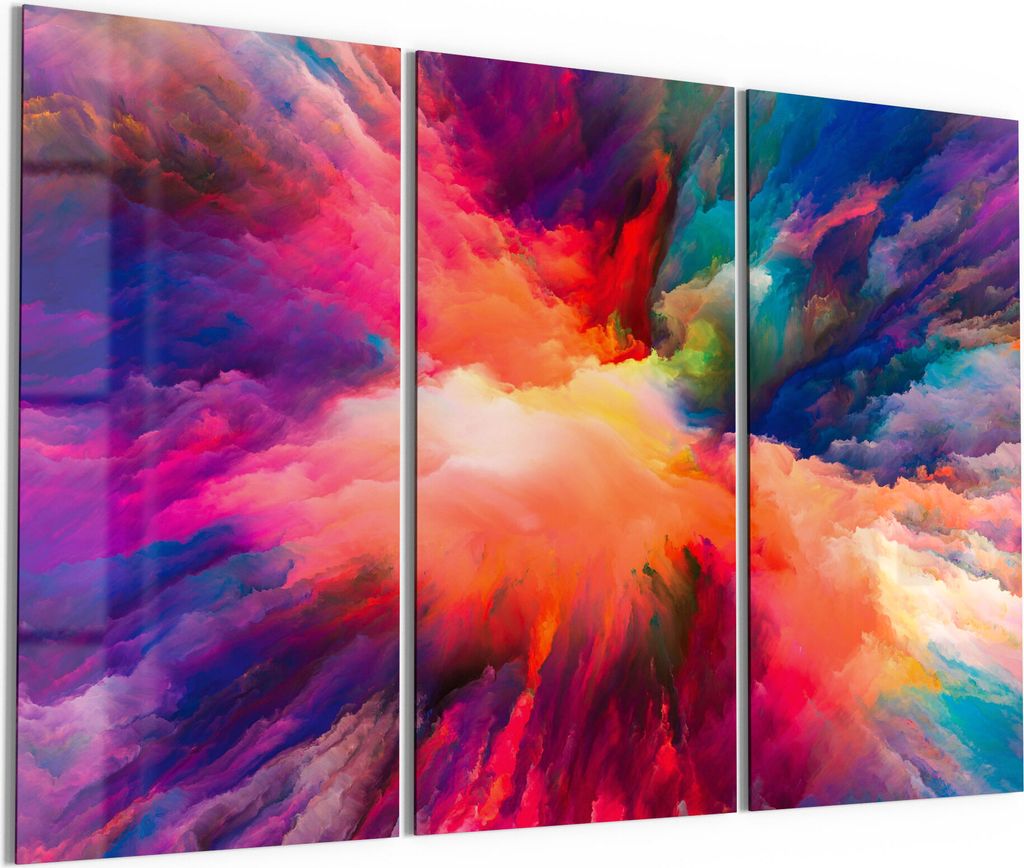 DEQORI Glasbild Echtglas 3x50x100 cm 'Bunte Farbwolke' Wandbilder XXL groß