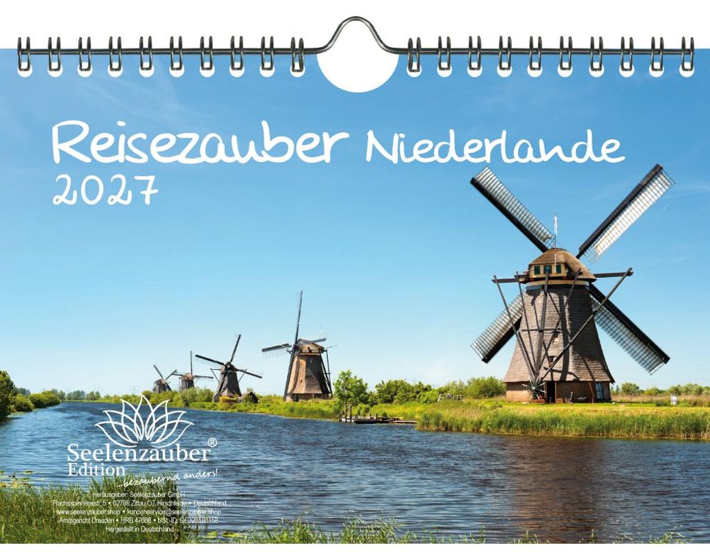 Reisezauber Niederlande DIN A5 Kalender für 2027 Urlaub Grachten Tulpen - Seelenzauber