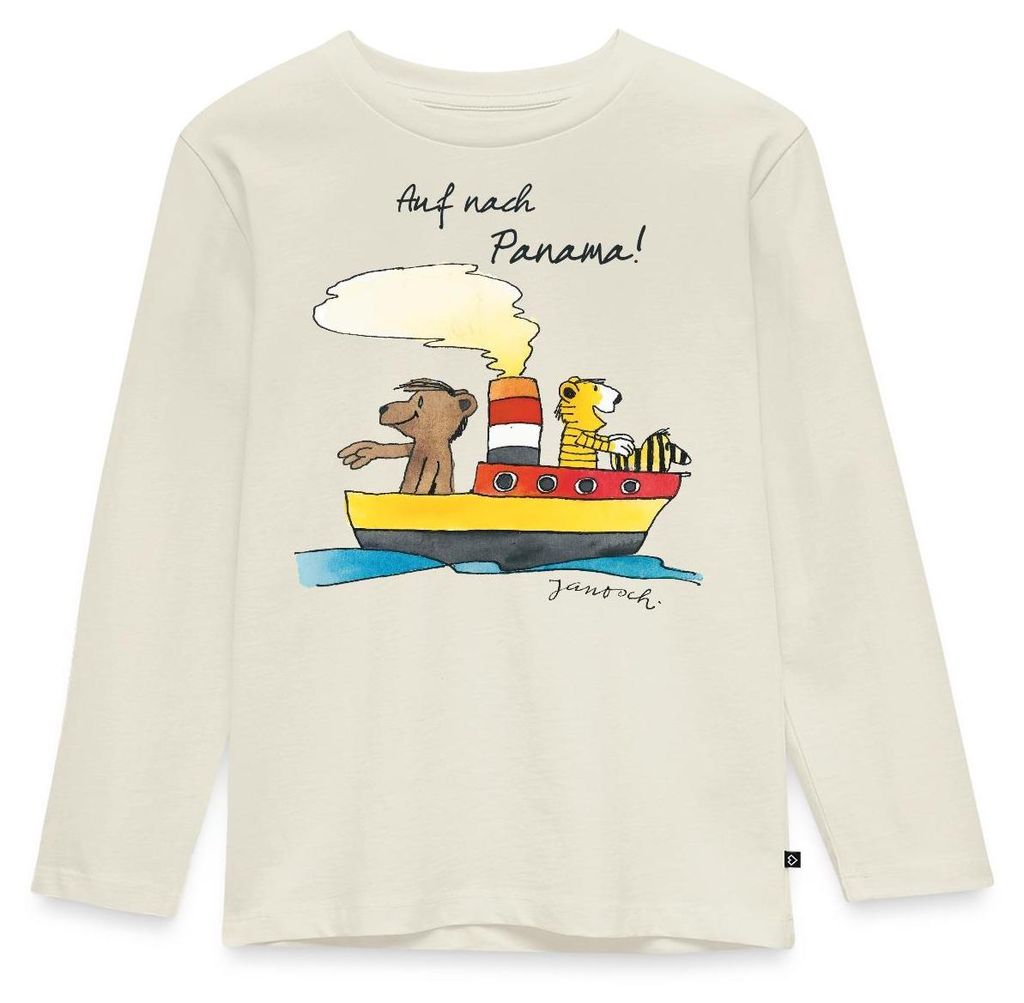 Spreadshirt Janosch Tiger Und Bär Auf Nach Panama Kinder Premium Langarmshirt, 122/128 (6 Jahre), Naturweiß