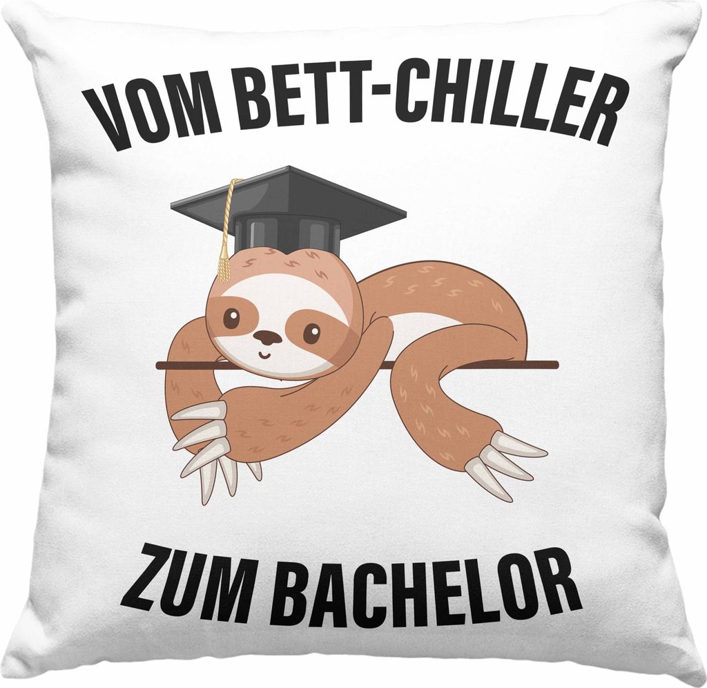 Trendation - Bachelor Geschenk Abschluss Deko-Kissen mit Füllung 40x40 Spruch Master Abitur Abi Graduation Bestanden Prüfung Vom Bett-Chiller zum...