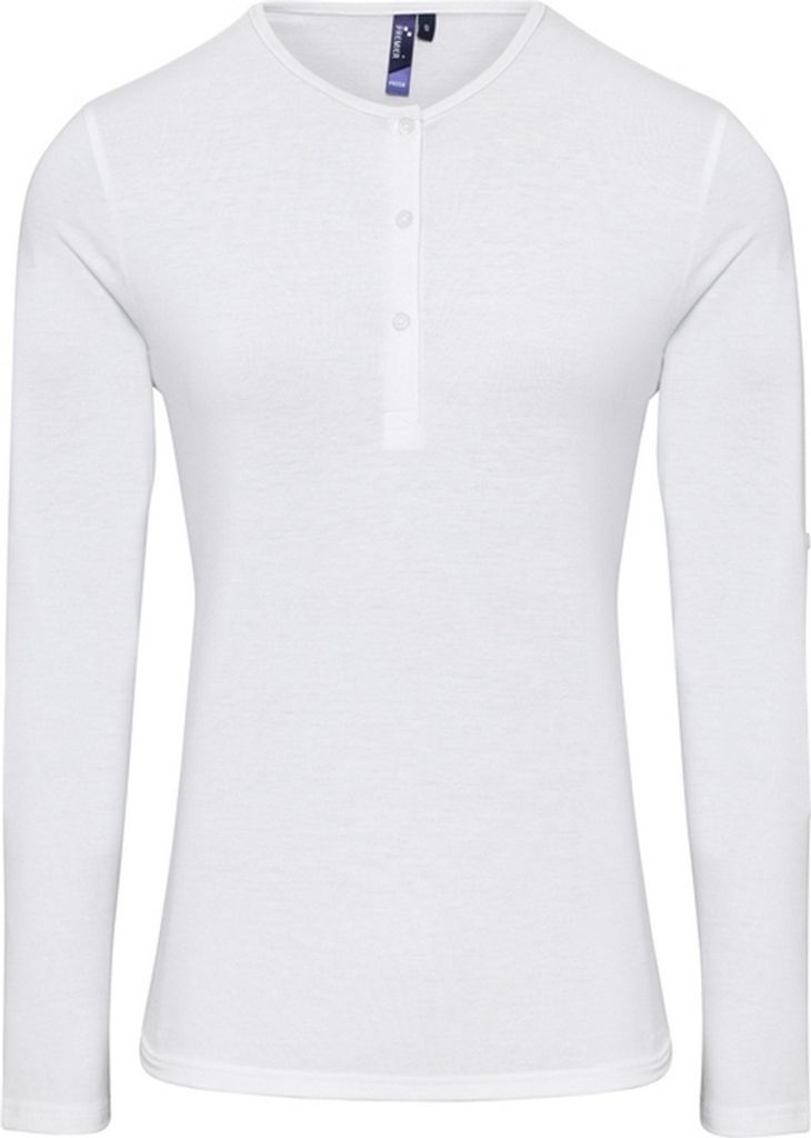Premier Damen T-Shirt Long John, langärmlig RW6236 (XL) (Weiß)