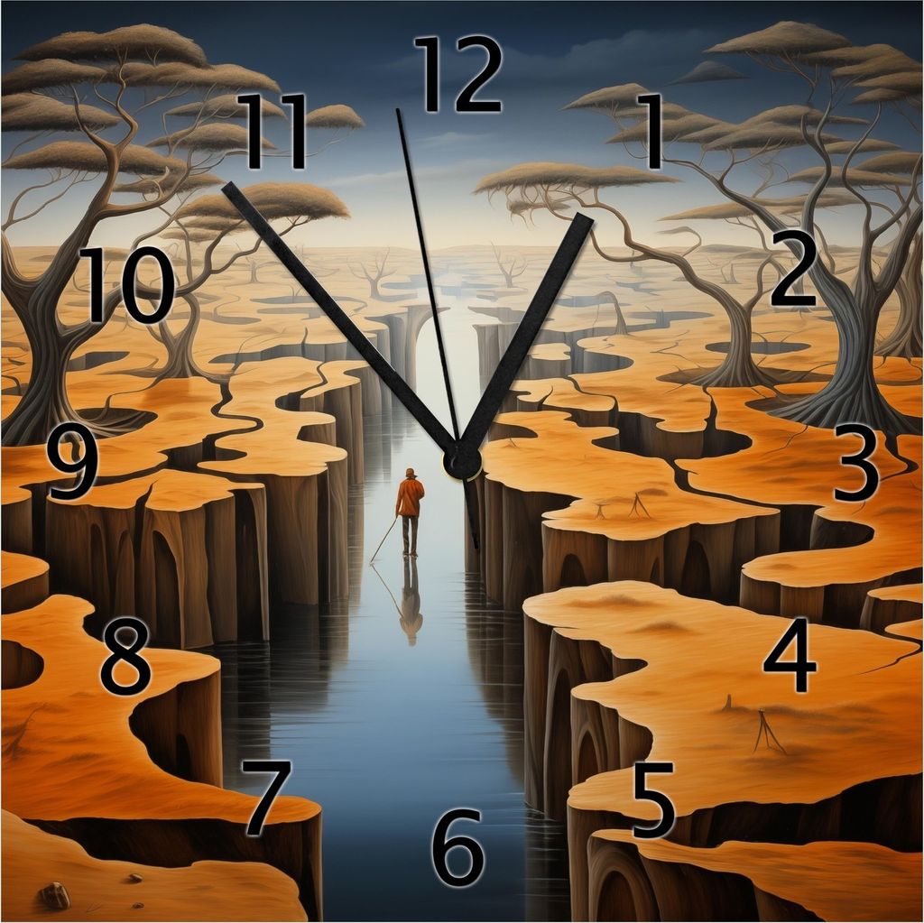 Wallario Design Wanduhr Pfad in einer surrealen Welt aus Echtglas, Größe 30 x 30 cm