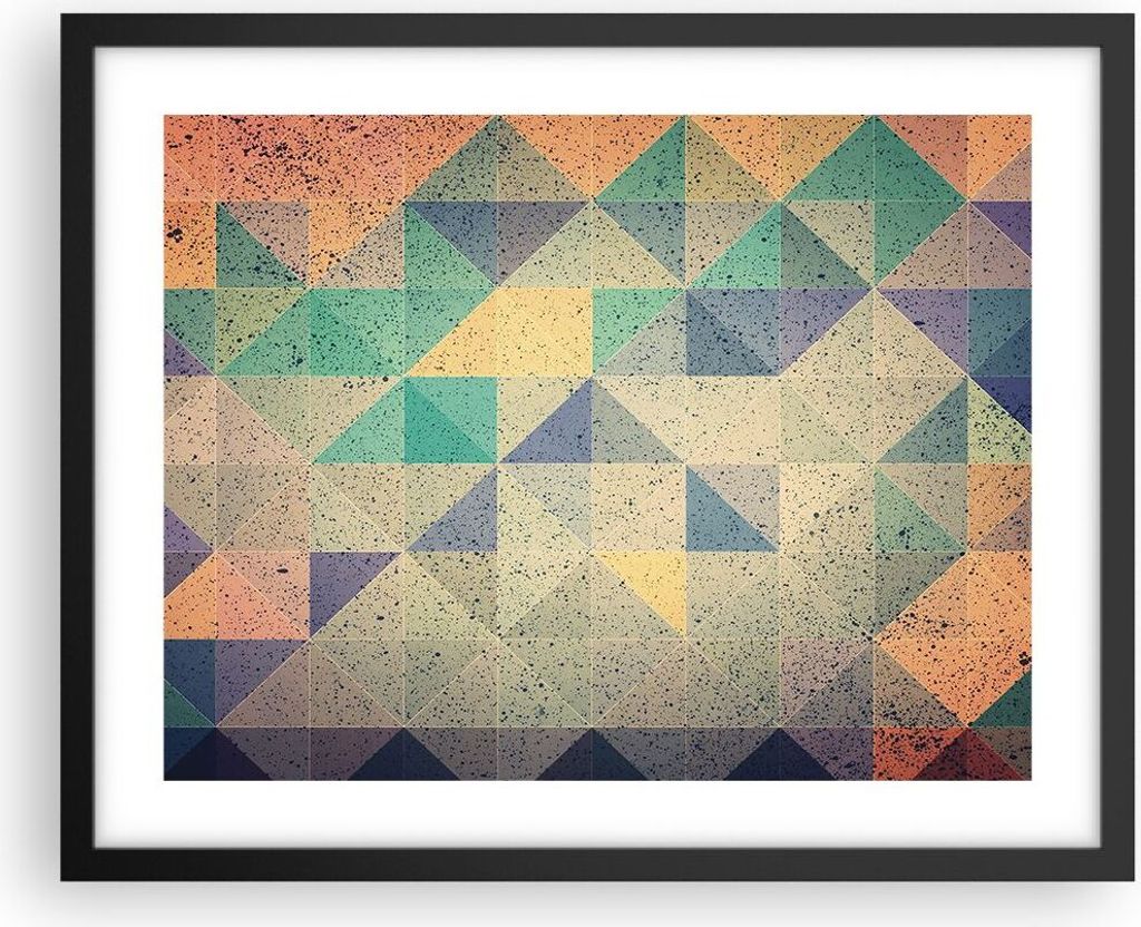 Gerahmtes Poster - Schwarzer Rahmen - Abstraktion Dreieck Muster - 50x40 cm - Wand Bild - Wanddeko - Wandbilder - Wandposter - Bilderrahmen - Bilde...