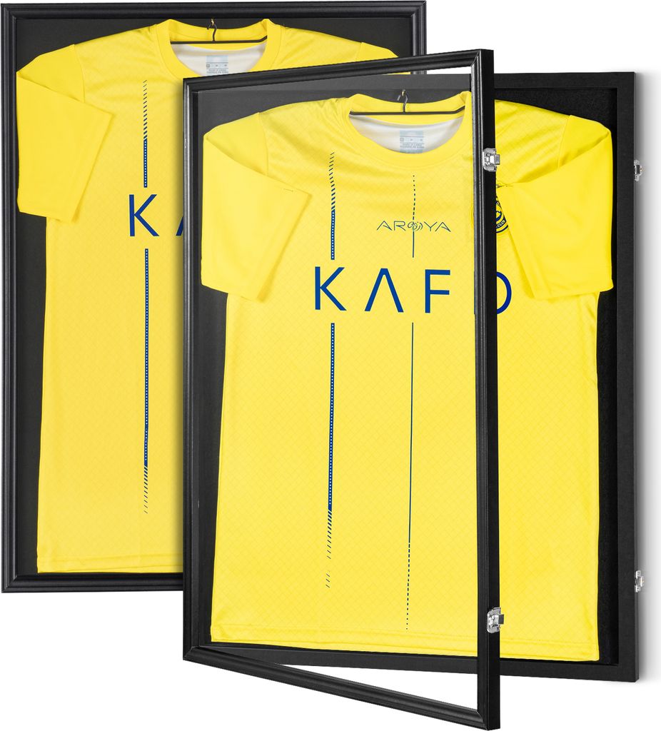 VEVOR 2er-Set Trikot-Vitrine 590 x 790 x 40 mm abschließbare Schattenbox für Sporttrikots mit 98 % UV-Schutz PC-Glas und Kleiderbügeln für Base...