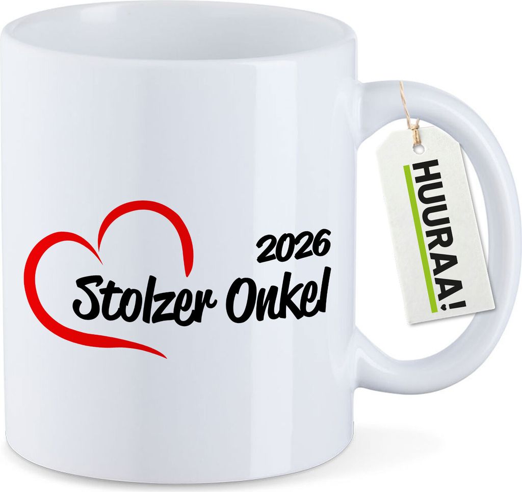 Huuraa Kaffeetasse Stolzer Onkel 2026 Herz 330ml Weiß Keramik Kaffeebecher Geschenkidee