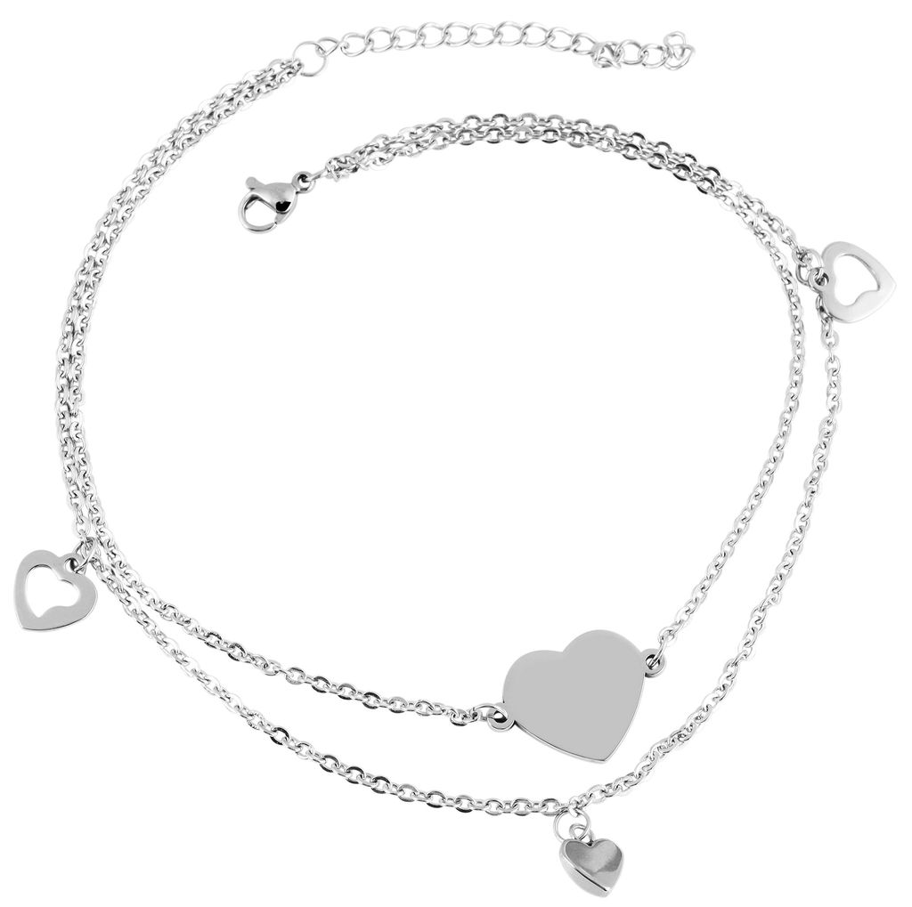 Akzent Edelstahl Fußkette - 26 + 5 cm - silberfarben - Herzanhänger mit Steinchen
