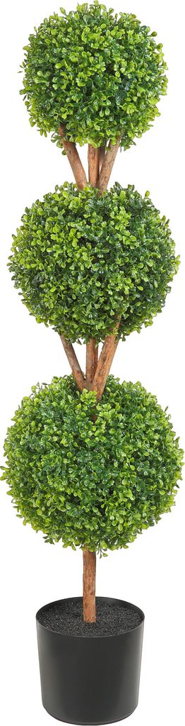SucceBuy 48" Künstliche Buchsbaum-Formgehölze, 2-teilig, 3 kugelförmige Kunstpflanzen mit Pflanzgefäßen, grün, Gartendekoration für drinnen ...