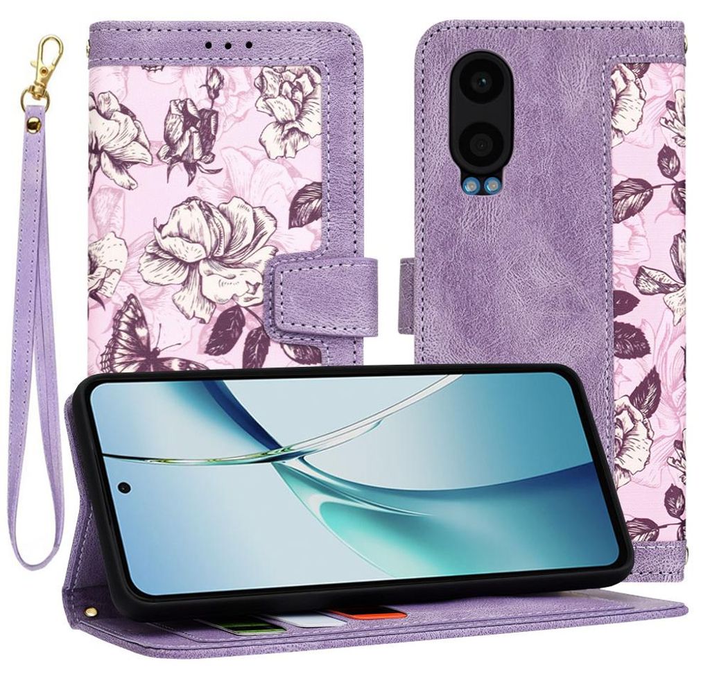 Techsuit FlipCraft Book Wallet Klapphülle mit Kabel für OnePlus Nord CE 4 Lite - Mysterious Purple