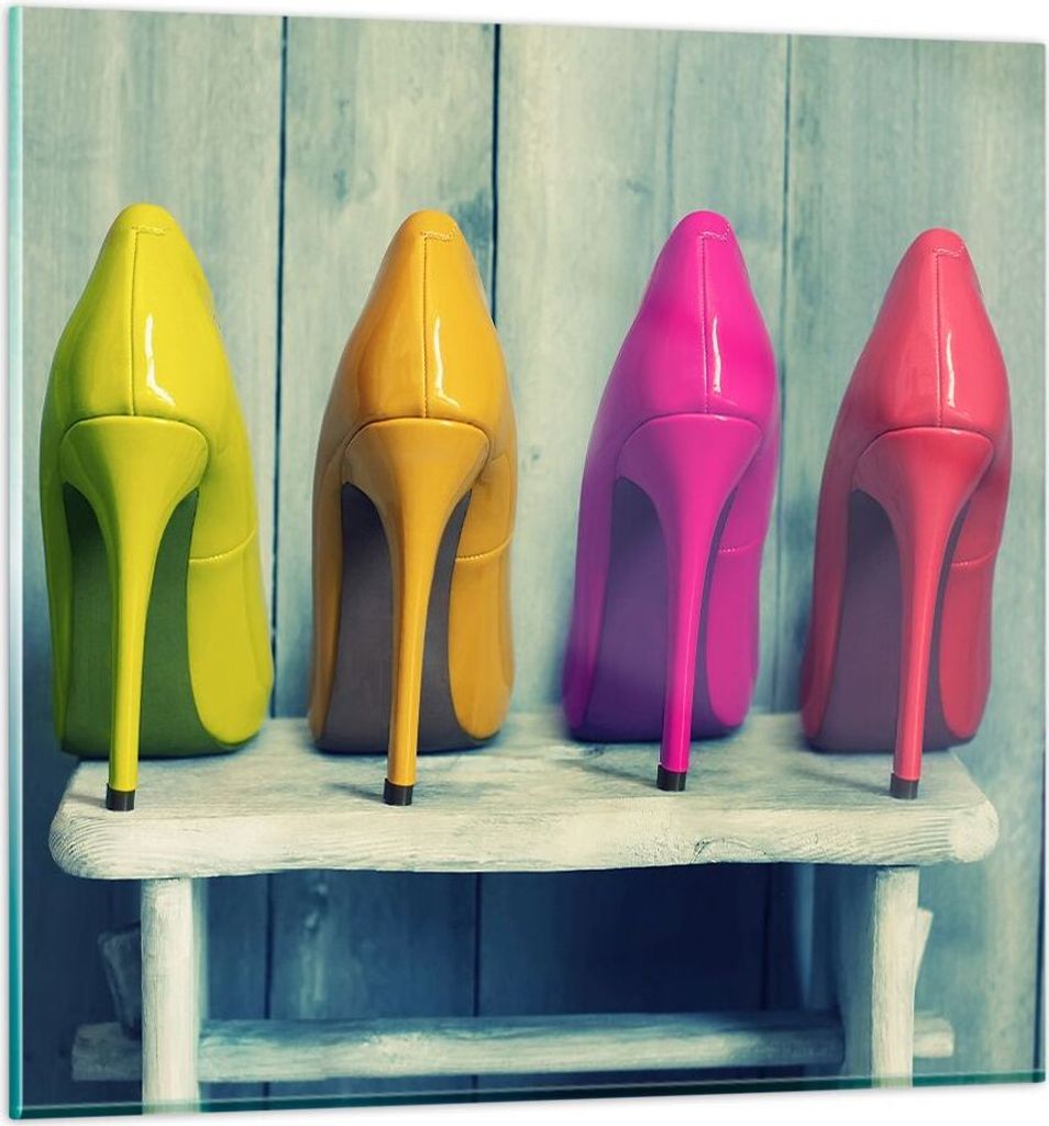 Bilder auf glas - Schuhe farbig klassisch Mode - 50x50cm - Glasbilder - Wandbilder - Kunstdruck - zum Aufhängen bereit - Wanddekoration aus Glas -...
