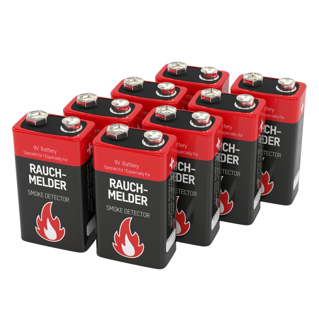HEITECH 4x Rauchmelder Batterie 9V Block langlebig & auslaufsicher 9V Batterien 