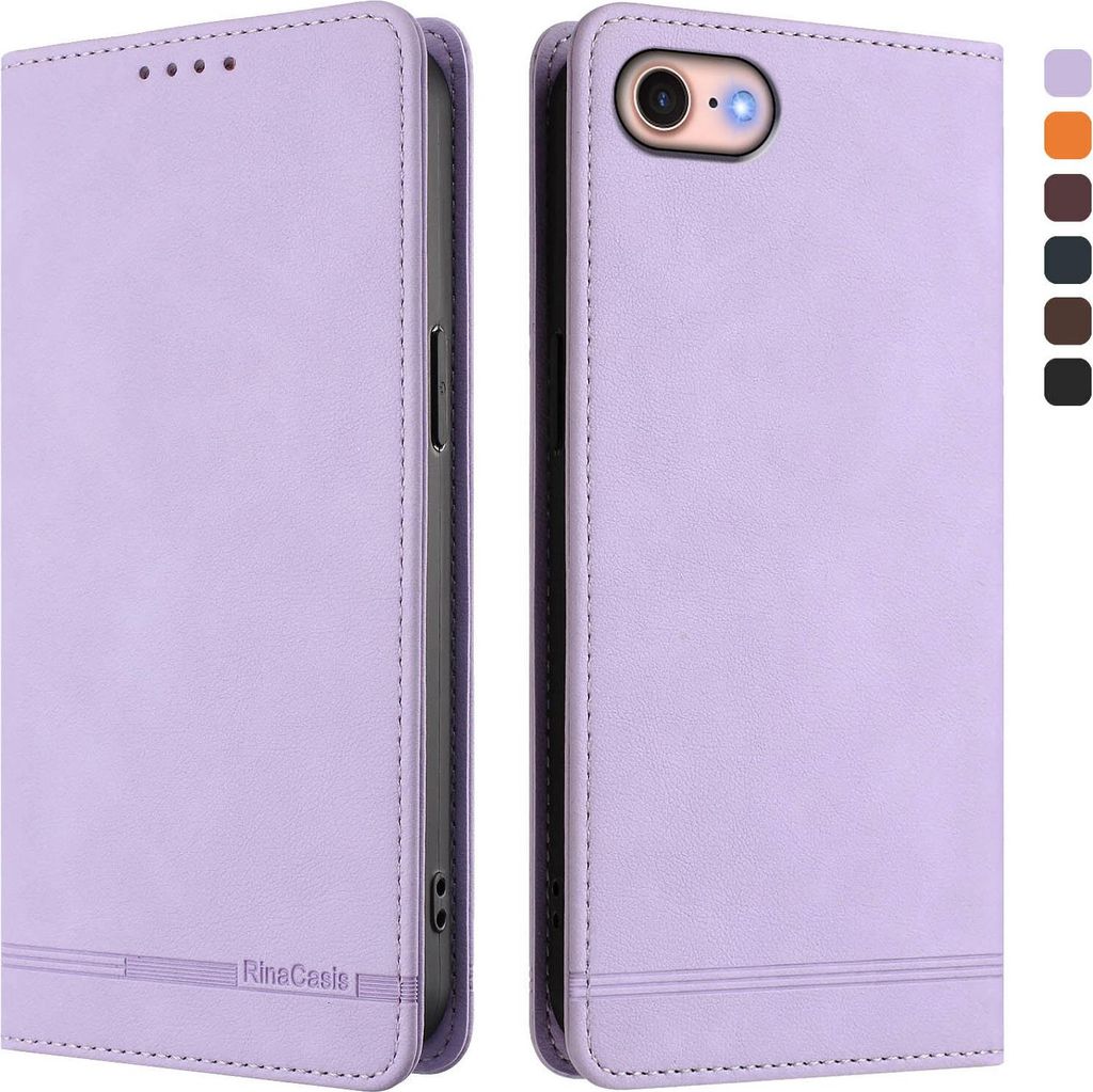 Hülle für iPhone 8/7/6s/6/iPhone SE 2022/2020, Retro Kunstleder Ständer Klapphülle mit Kartenfächer und Magnetische Violett