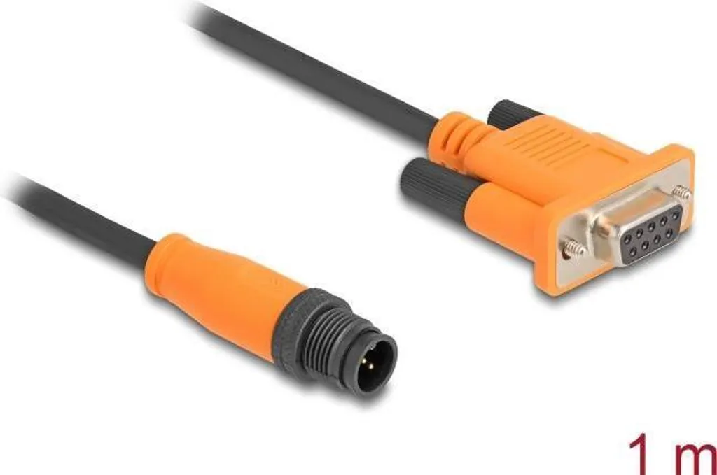 Delock - Netzwerkadapter - M12 (5-polig) (M) zu DB-9 (W) - 1,0m - 5 mm - Schwarz, orange (66745)